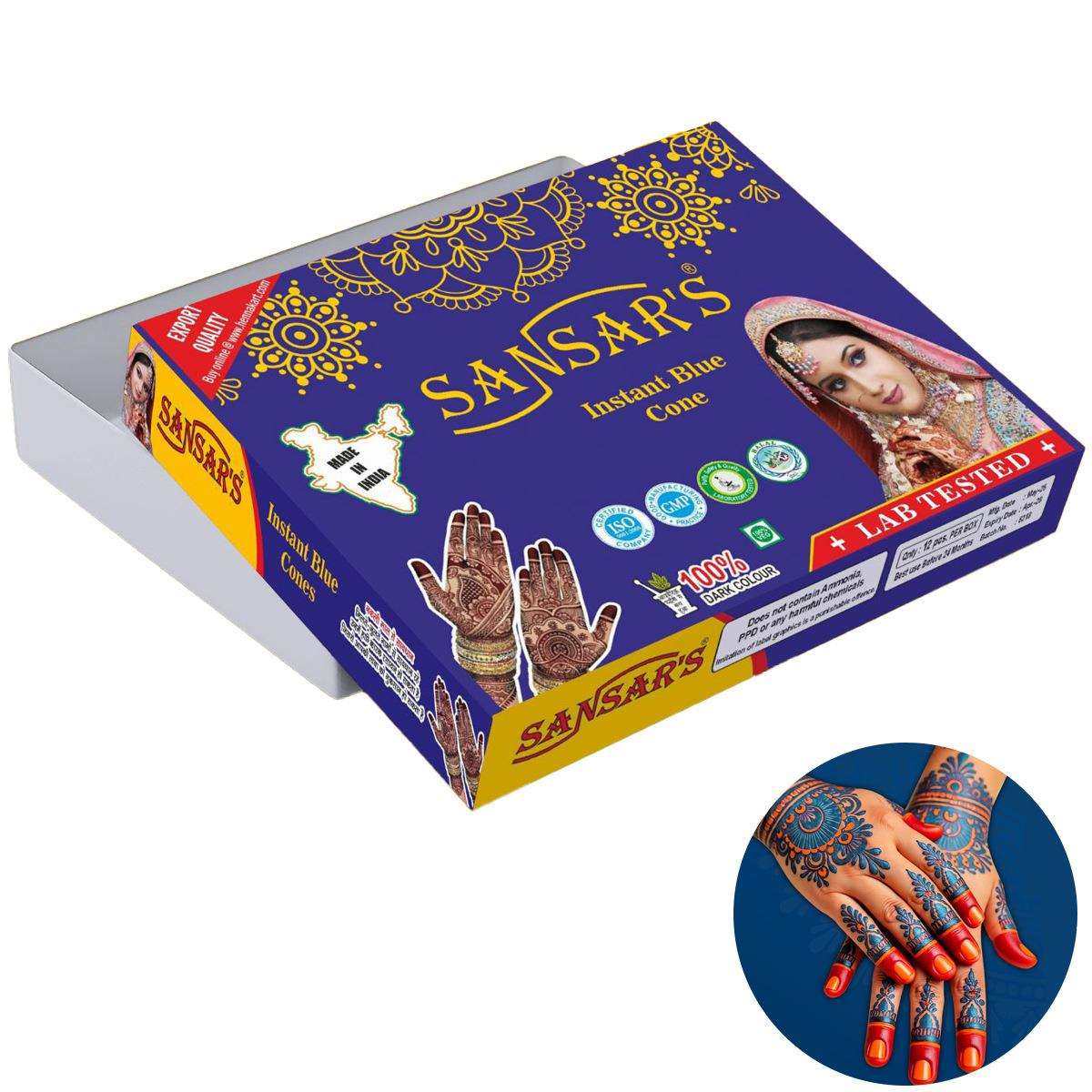 印度进口热销蓝色海娜膏印度纹身贴颜料安全植物自然色防水持久 - 封面