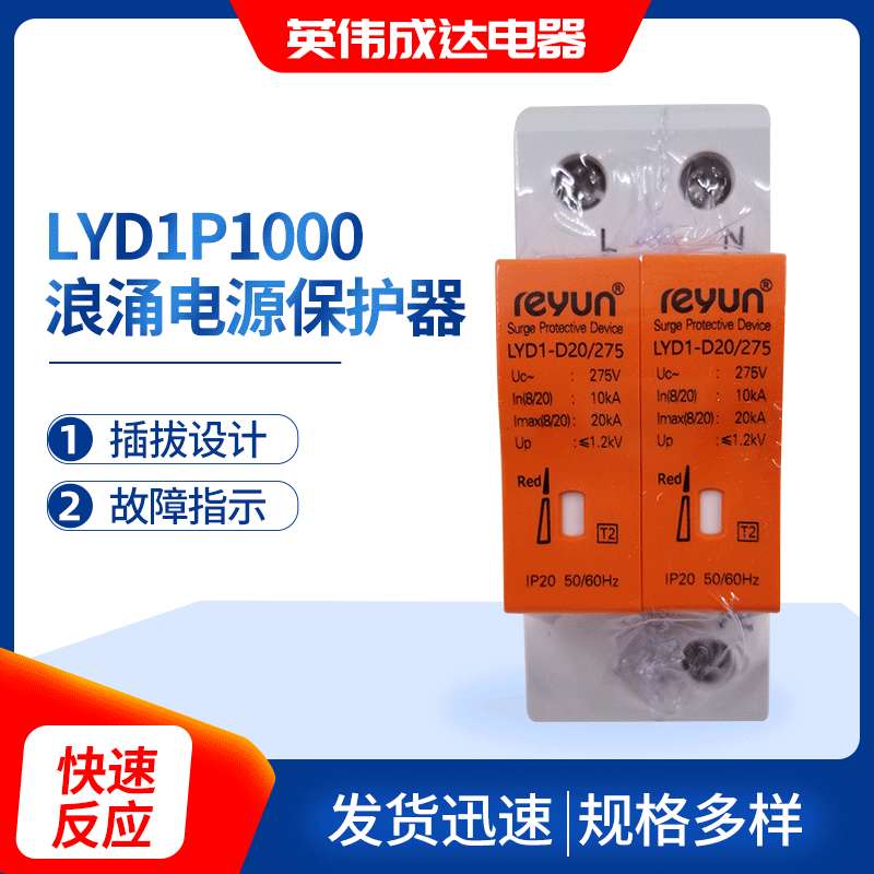 LYD1P1000浪涌电源保护器过次压保护器 2p 4p 40ka避雷器开关