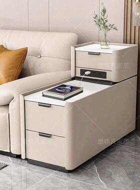 岩板轻奢隔断动沙发边柜边几客厅现代橙色实木茶水茶几移动柜带轮