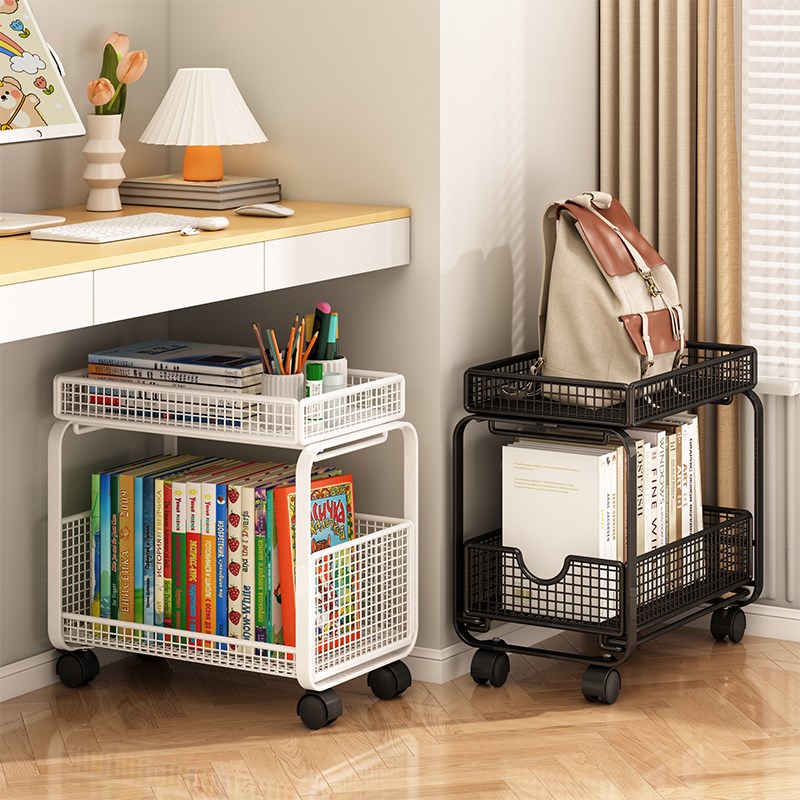书架置物架落地可移动带轮书桌书包下H小推车学生书本架铁艺收纳