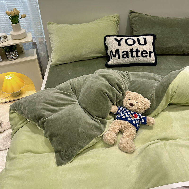 牛奶绒床上四件套l冬季加厚珊瑚绒被套罩学生宿舍三件套床单法兰