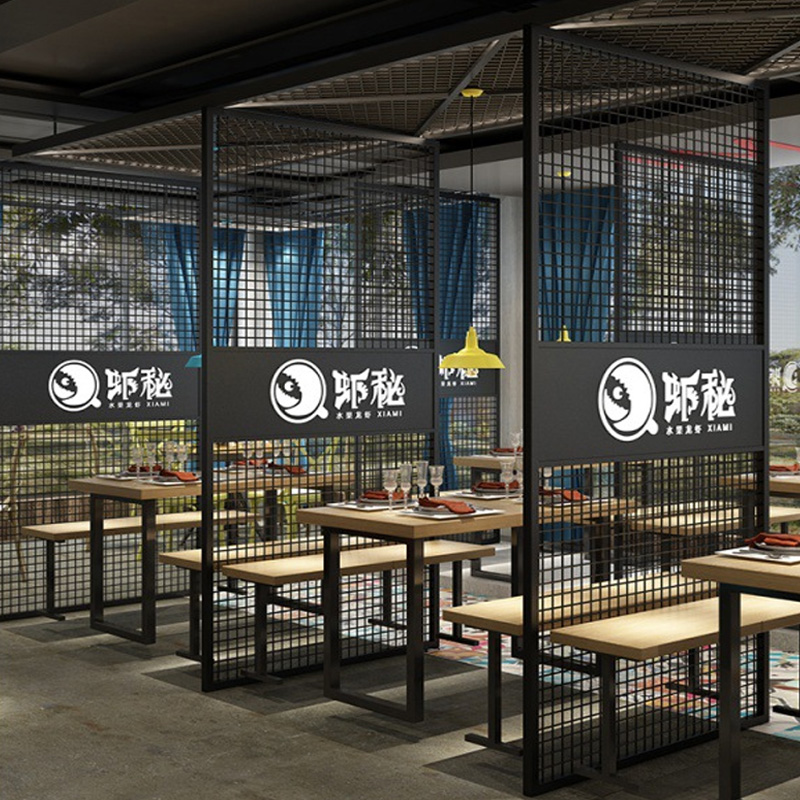 工业风铁艺屏风隔断餐厅卡座简约镂空围栏M包间隔墙铁网吊顶装饰