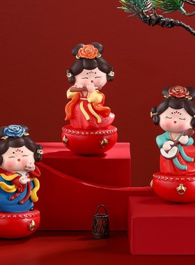 大唐仕女b唐宫夜宴不倒翁治愈小摆件办公室工位情绪稳定解压装饰