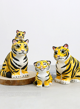 可爱老虎陶瓷摆件创意家居装饰品招财办公室M客厅桌面摆设生肖礼