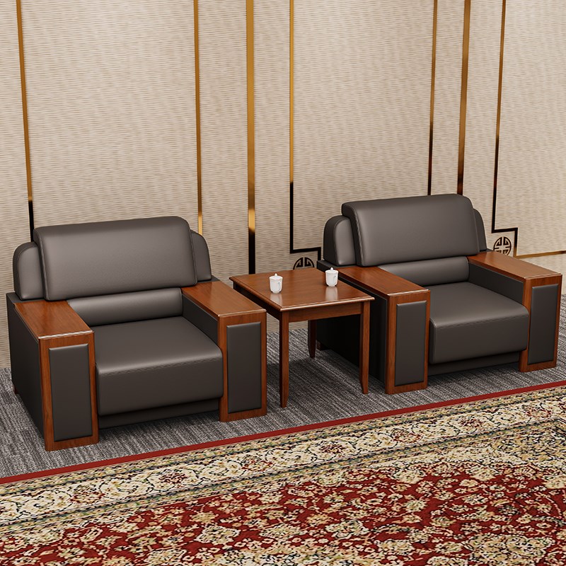 办公接待现代简约中式o会议室会客领导洽谈贵宾单人位沙发茶几组
