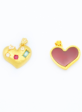 18k金红玛瑙缤纷多彩爱心吊坠【QL07296】