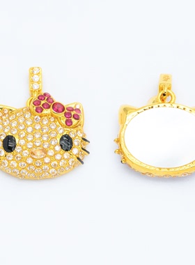 18k金白贝满钻KT猫吊坠【QL07318】