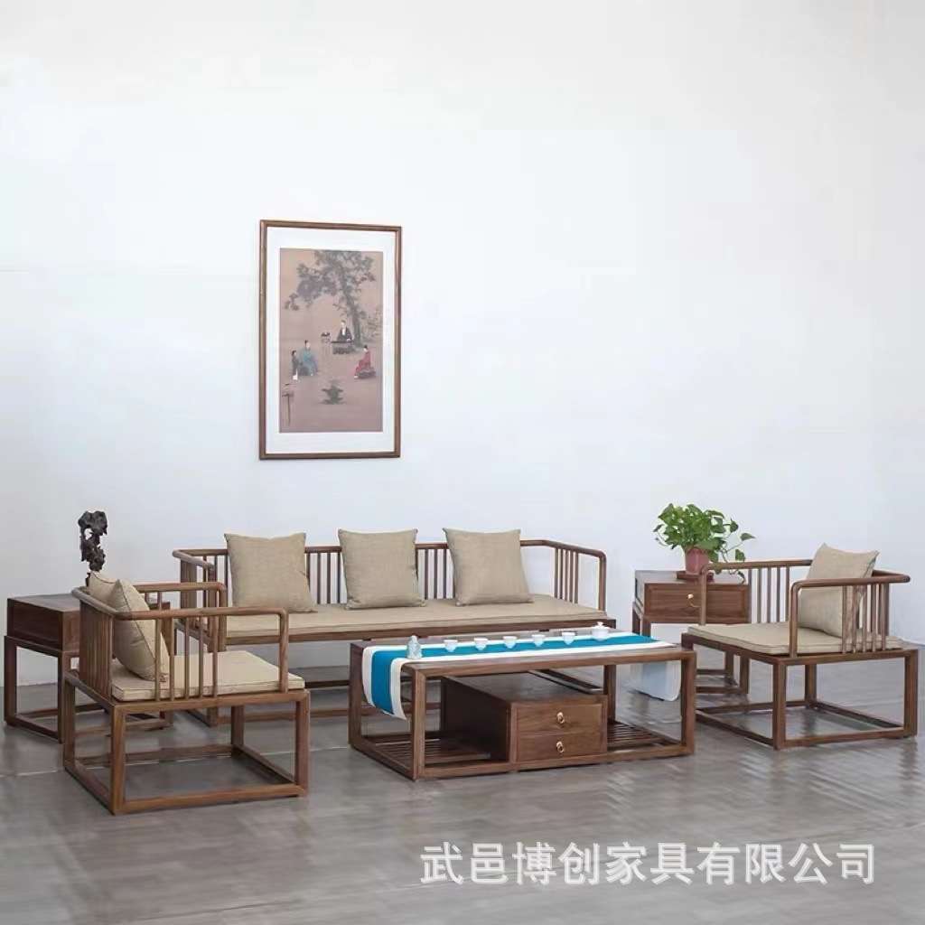 新中式老榆木沙发六件套罗汉床三人位单人床电视柜组合沙发客厅