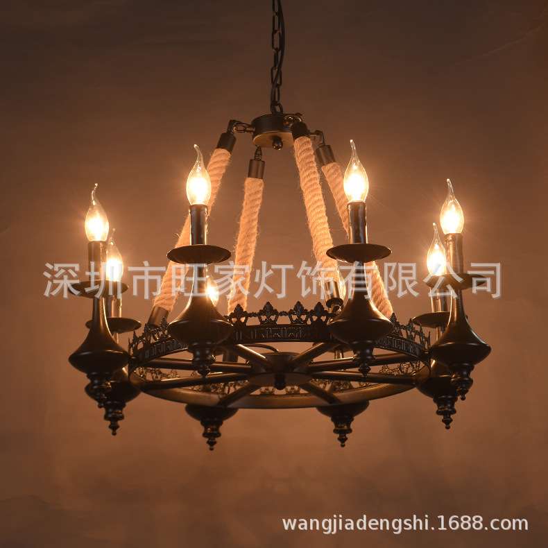 loft美式复古麻绳吊灯餐厅服装店咖啡厅工业风创意铁艺蜡烛吊灯具