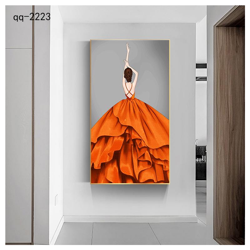 红裙女孩艺术人物装饰画简约玄关楼梯过道走廊壁画进门挂画钻饰