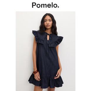 Pomelo 减龄牛仔连衣裙女荷叶边宽松显瘦小个子易搭娃娃领连衣裙