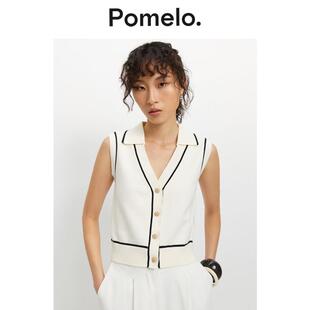 针织马甲背心上衣女 马甲V领撞色无袖 Pomelo 修身