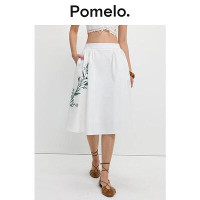 Pomelo 刺绣花卉半身裙 - 白色