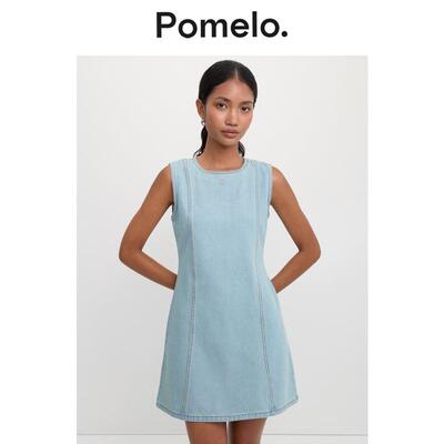 Pomelo 简约风背心裙小个子高腰显瘦A字短款牛仔连衣裙