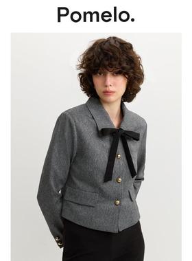 Pomelo 短款蝴蝶结西装外套 - 深灰色