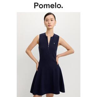 蓝色拉链伞摆连衣裙 Pomelo