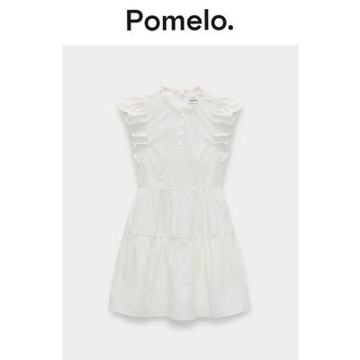 Pomelo 荷叶边袖细褶迷你连衣裙 - 白色