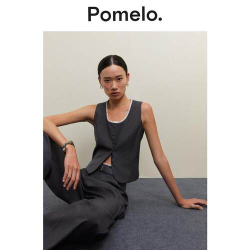 Pomelo 法式复古蕾丝边西装马甲女设计感收腰显瘦无袖背心外套女
