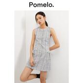 Pomelo 白色迷你裙珍珠蝴蝶结粗花呢优雅小香风设计感连衣裙