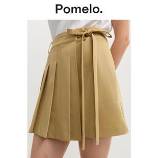 字半身裙 Pomelo 学院风减龄百褶裙高腰显瘦系带遮胯小个子
