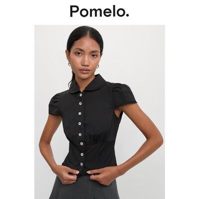 Pomelo 甜酷风polo领短袖泡泡袖收腰显瘦小众设计感短款衬衫上衣