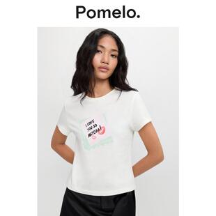 型显瘦通勤易搭甜妹风T恤上衣 版 Pomelo 白色趣味字母印花T恤短款