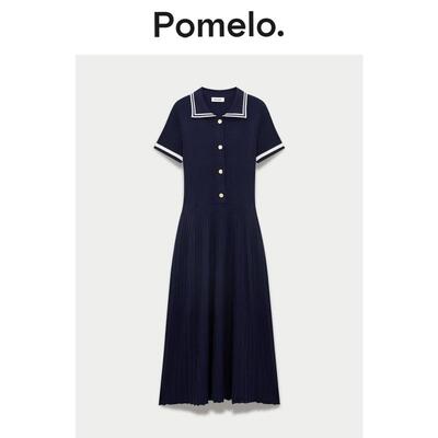 Pomelo 褶裥Polo连衣裙 - 深蓝色