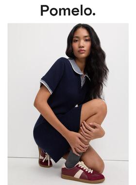 Pomelo 层叠格纹拉链领假两件设计感修身短袖连衣裙