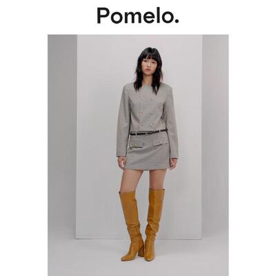 Pomelo 气质小香风千鸟格短外套女双排扣显瘦易搭休闲外套上衣