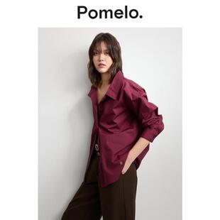 女 衬衫 Pomelo 气质休闲酒红色衬衣宽松显瘦通勤易搭长袖