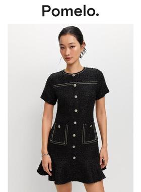 Pomelo 黑色喇叭毛呢连衣裙