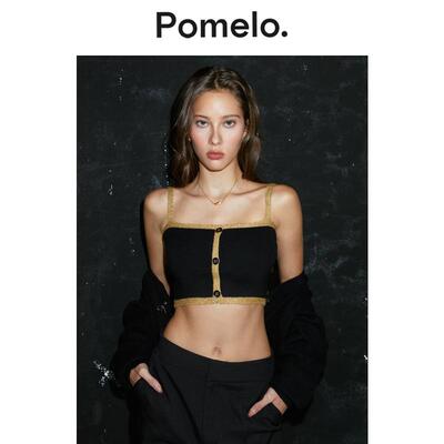 Pomelo 黑色奢华金边针织短上衣
