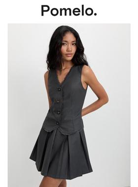 Pomelo 蕾丝饰边百褶连衣裙 - 深灰色