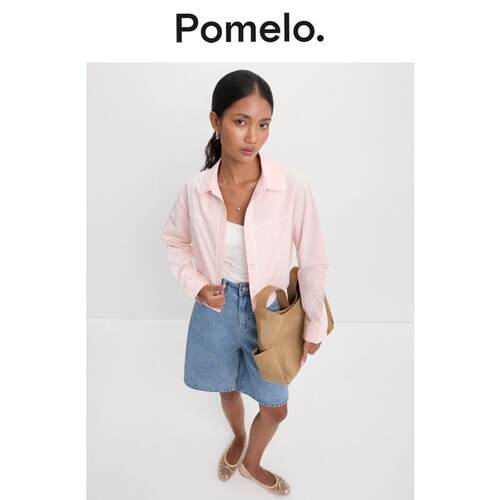 Pomelo 通勤风短款衬衫女宽松显瘦小个子易搭温柔风长袖衬衫上衣