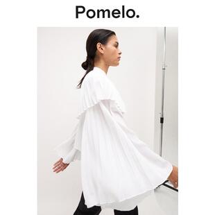 上衣 设计感小众通勤气质衬衫 Pomelo 潮流白色荷叶边立领喇叭袖