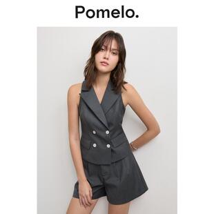 双排扣马甲女 可搭配套装 Pomelo 深灰色收腰显瘦V领无袖