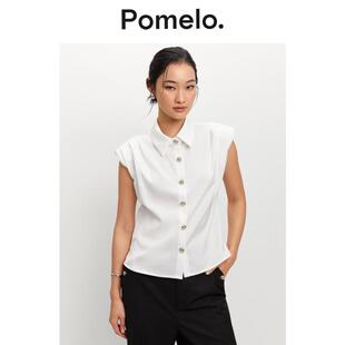 女金属扣翻领显瘦气质短袖 Pomelo 衬衫 通勤风无袖 上衣 法式