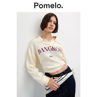 女秋冬 辣妹风显瘦Polo领针织衫 Pomelo 休闲风字母印花短款
