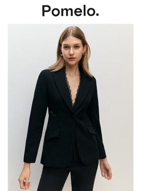 Pomelo 黑色半透蕾丝西装外套
