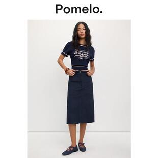 半身裙 半裙女高腰直筒显瘦通勤休闲中长款 Pomelo 简约风藏青工装