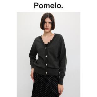 钻扣设计宽松显瘦通勤针织衫 Pomelo 领开衫 上衣秋冬 软糯深灰色
