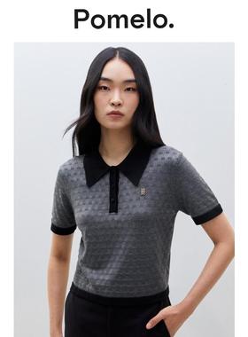 Pomelo 深灰色拼边缝线针织 Polo 上衣