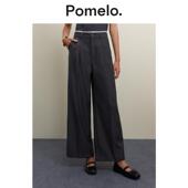 Pomelo 职业通勤高腰宽松直筒蕾丝饰边阔腿裤 女