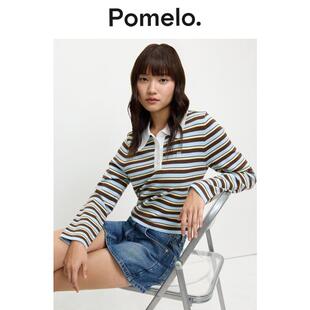 Polo衫 显瘦易搭学院风长袖 女 复古美拉德条纹T恤修身 Pomelo