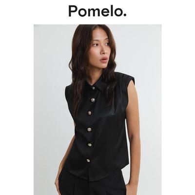Pomelo 皮革前排扣无袖衬衫 - 黑色