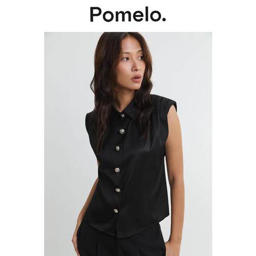Pomelo 皮革前排扣无袖衬衫 - 黑色