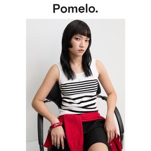 上衣 显瘦内搭外穿无袖 Pomelo 黑白条纹针织背心女修身