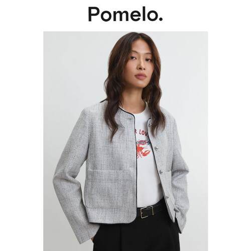Pomelo 粗花呢无领外套 - 灰色