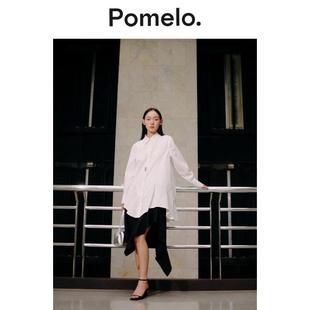 衬衫 Pomelo 设计感小众宽松中长款 裙新款 连衣裙女 不规则下摆衬衫