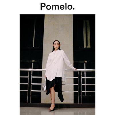 Pomelo 不规则下摆衬衫裙新款设计感小众宽松中长款衬衫连衣裙女